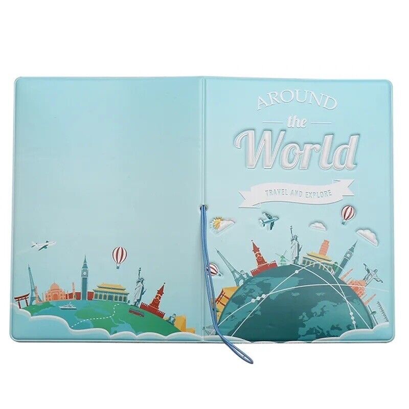 Blue Around The World Faux Leather Passport Cover