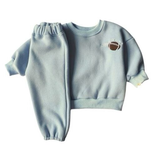 Boy Baby Blue Cotton Embroidered Football Sweater And Pants Set 3-4Y