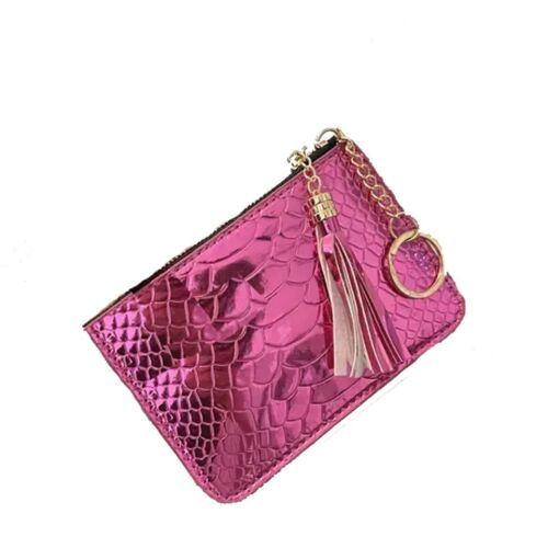 Metallic Hot Pink Textured Zipper Coin Purse Wristlet /Wallet