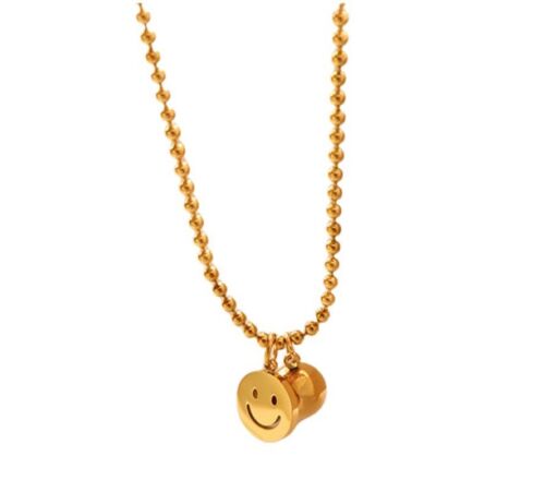 Gold Plated Titanium Steel Smiley Face Pendant Chain Necklace