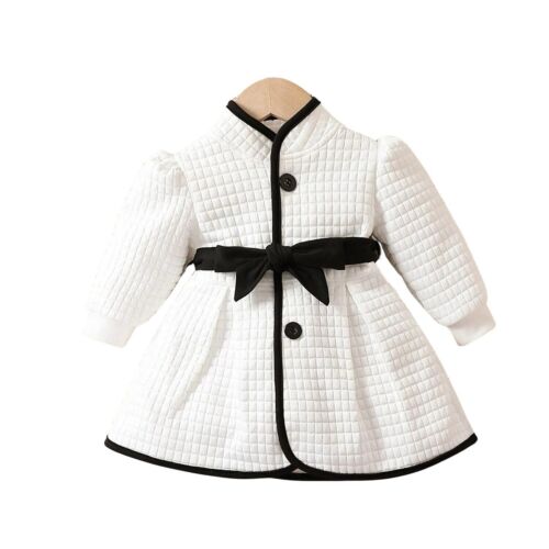 2-3 T White And Black Baby Girl Thermal Belted Quilted Dress/ Coat