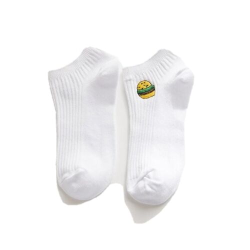 Burger Embroidered White Socks