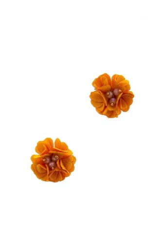 Orange Mustard Statement Flower/Floral Stud Earring