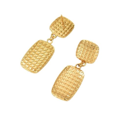 Gold Plated Stainless Steel Square Textured Drop Earring