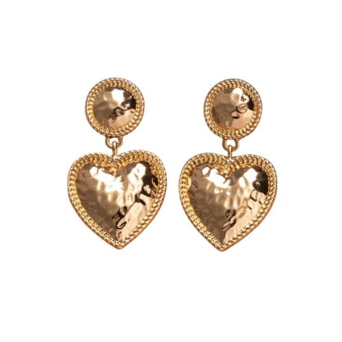 Gold Round Heart Drop Earring