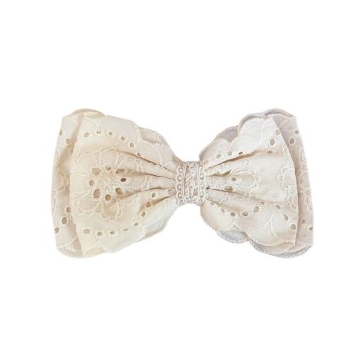 Ivory Eyelet Lace Fabric hair Barrette/ bow