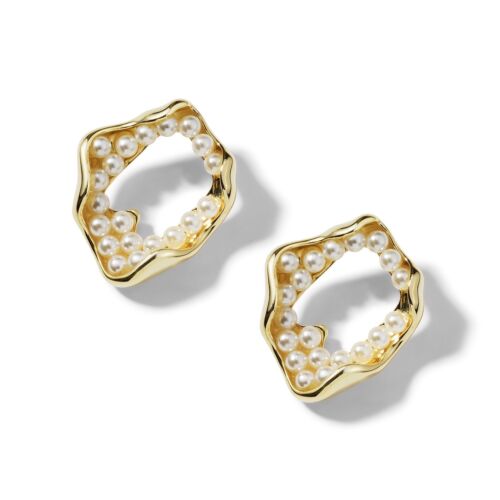 Gold Plated Shaped Pearls Stud Earrings