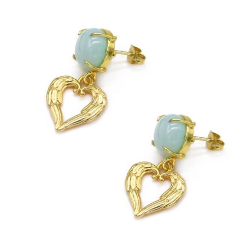 Gold Aqua Angel Wings Heart Handmade Drop Earrings