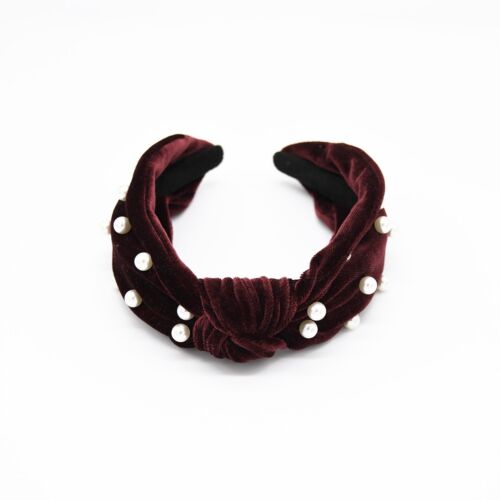 Maroon Soft Velvet Pearls Knot Headband