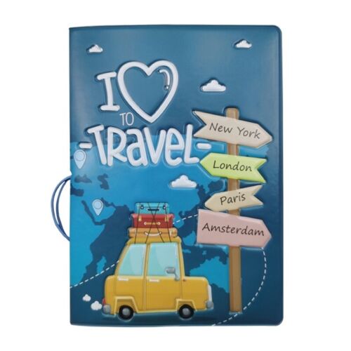 Blue/ Teal I Love Travel Faux Leather Passport Cover/Holder