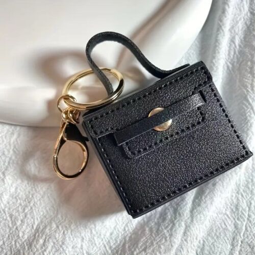 Black Faux Leather Keychain Bag/Coin Purse/ Earplugs