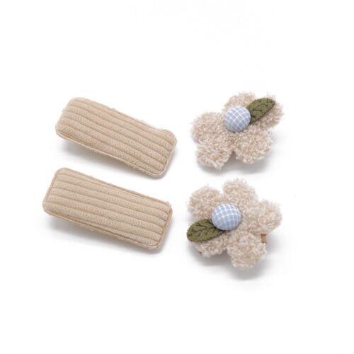 Beige Flower Fabric 4 Piece Hair clip /Hairpiece Set