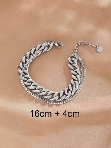 Silver Stainless Steel Links Double Chain Bracelet