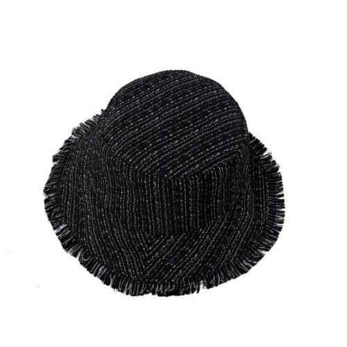 Black Tweed Fringed Fisherman Hat