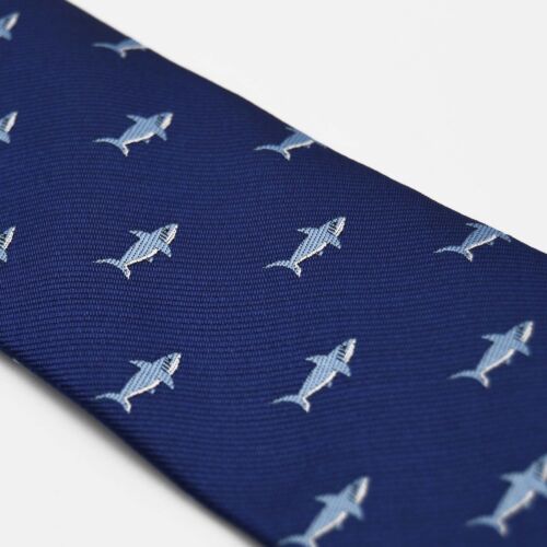 Blue Embroidered Shark Mens Skinny Tie