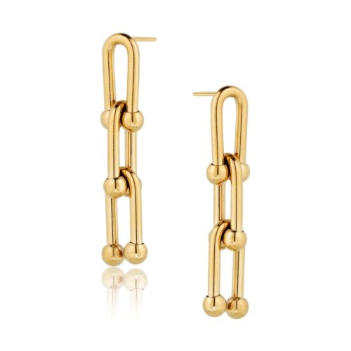 18k Gold Plated Stainless Steel Square Three Horseshoe Links Shape Hoop Earrings