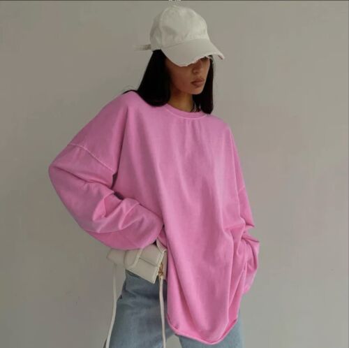 Hot Pink Long Oversized Long Sleeves T-shirt Size S