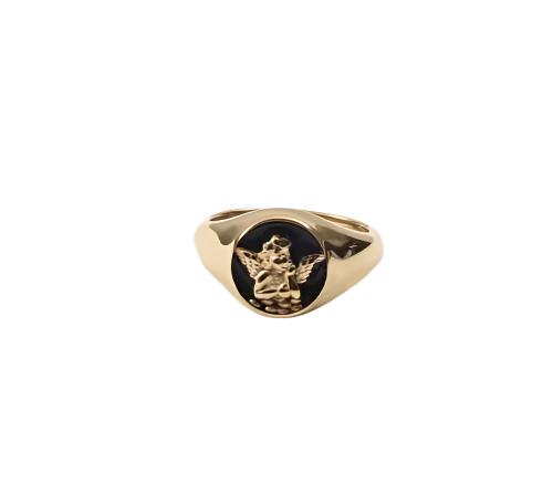 18k Gold Plated 304 Stainless Steel With Black Epoxy Angel Ring Size 7