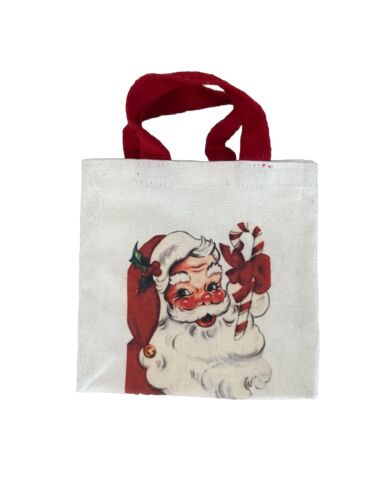 Beige Cotton Canvas Santa With Red Pompom Mini Tote Bag