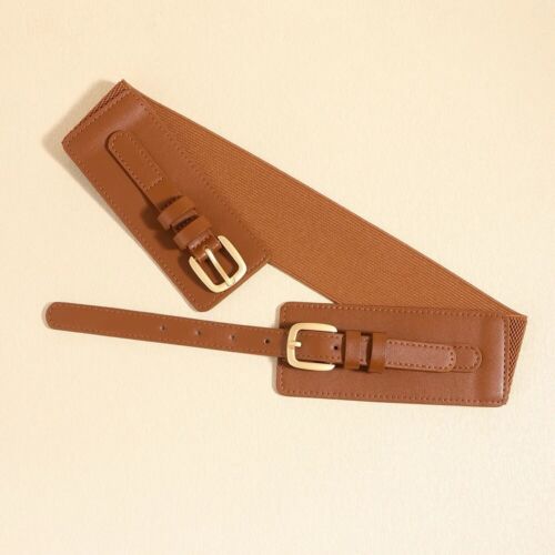 Camel And Gold Double Buckle Adjustable Elastic Band Women’s Belt