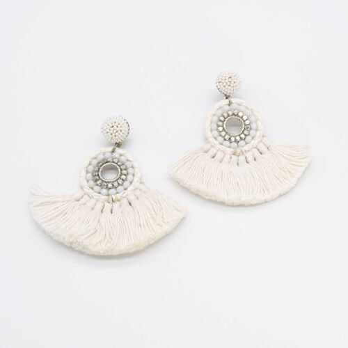 White Round Beaded Handmade Earring