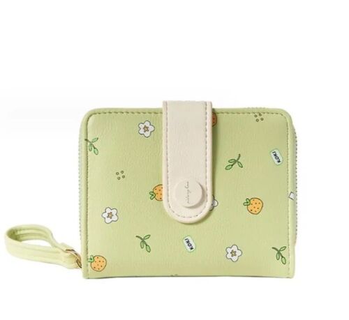 Pastel Green Flower & Fruity Mini Zipper Wristlet Wallet