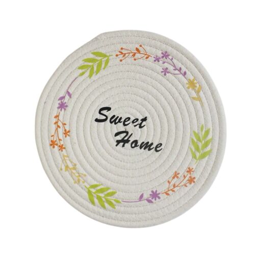 White Handmade Sweet Home Floral Cotton Rope Round Heat Insulation Pad Set