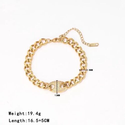 Gold Stainless Steel With Zircon Stones Chain Bracelet