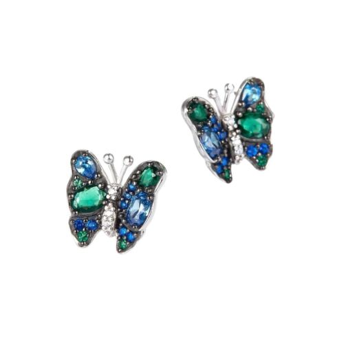 Real S925 Sterling Silver And Cubic Zirconia Butterfly Stud Earring