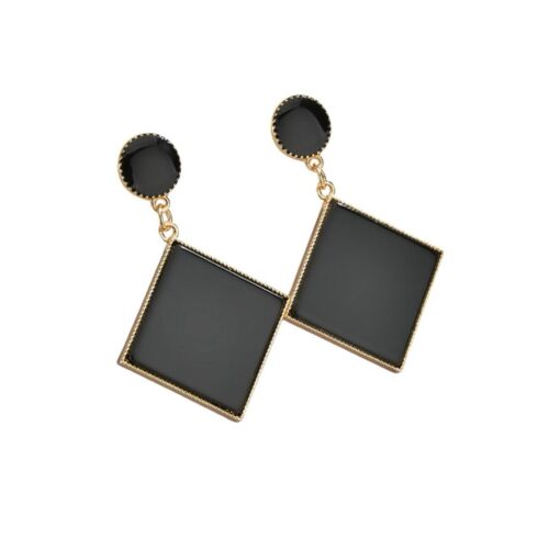 Black And Gold Plated Details Triangle Acrylic Drop Earring