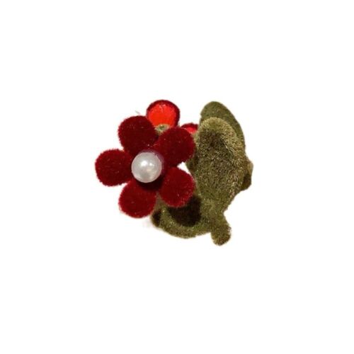 Red And Green Velvet Mini Flower With Pearl Hair Clip