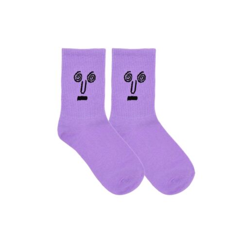 Purple Face Printed Over Ankle Socks