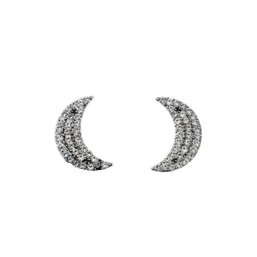 Silver Rhinestone Moon Stud Earrings