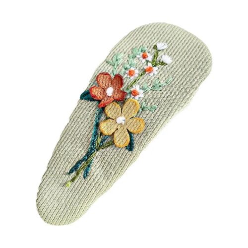 Mint Green Handmade Embroidered Floral Hair Clip