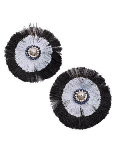 Large Circle Black And Blue Fringe Earring