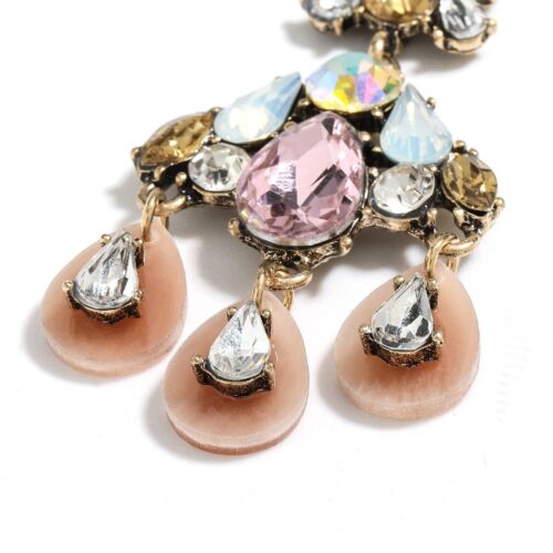 Pink And Beige Rhinestones Chandelier Teardrop Earrings