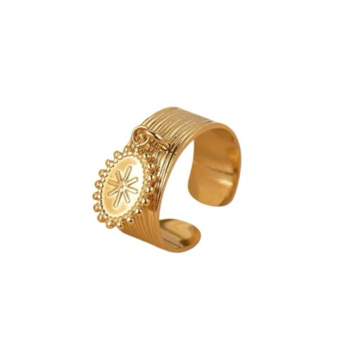 Gold Stainless Steel Charm Coin Adjustable Ring