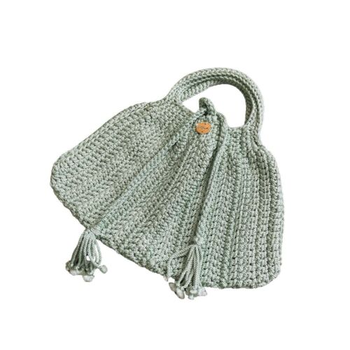 Light Blue Egyptian Handmade Crochet Bag With Tassels