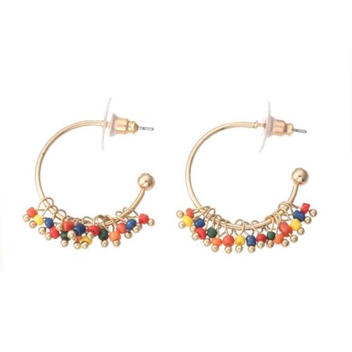 Gold Colourful Statement Beaded Hoop Earrings