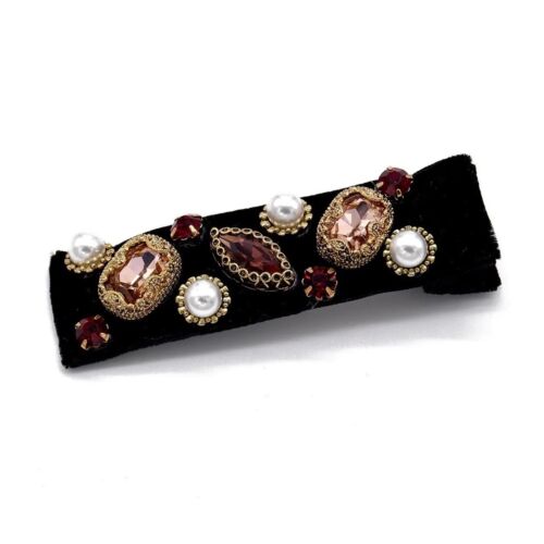 Handmade black velvet hair clip with Cubic Zirconia Stones