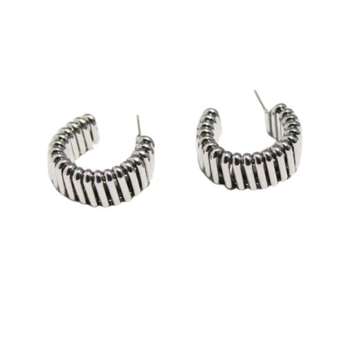 18k Silver Plated C Shaped Striped Style Hoop Earrings