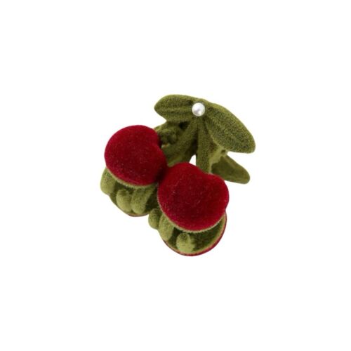 Red And Green Velvet Mini Cherry With Pearl Hair Clip