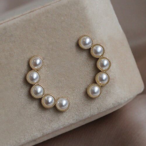 Statement Gold and Pearls Curve Stud Earrings