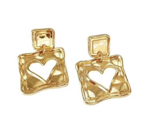 Gold Square Cutout Heart Drop Earring