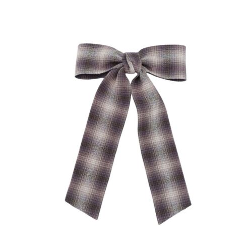 Grey/Black Plaid Fabric Long hair Barrette/ bow