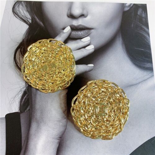 Gold Twist Round Stud Statement Earring