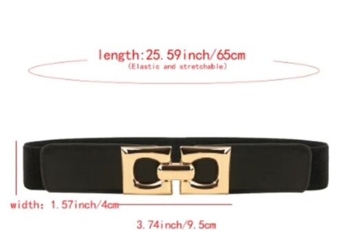 Black And Gold Rounded Edges Square Buckle Adjustable Elastic Band Women’s Belt