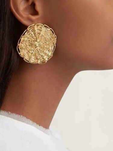 Gold Twist Round Stud Statement Earring