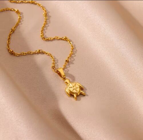 Gold Plated Stainless Turtle Pendant Chain Necklace