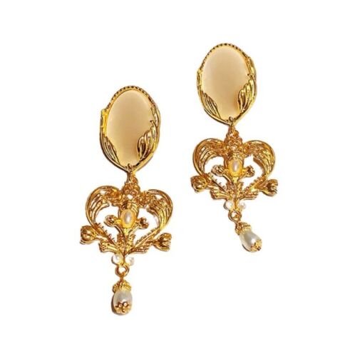 Gold Oval Vintage Style Pearls Chandelier Drop Earring